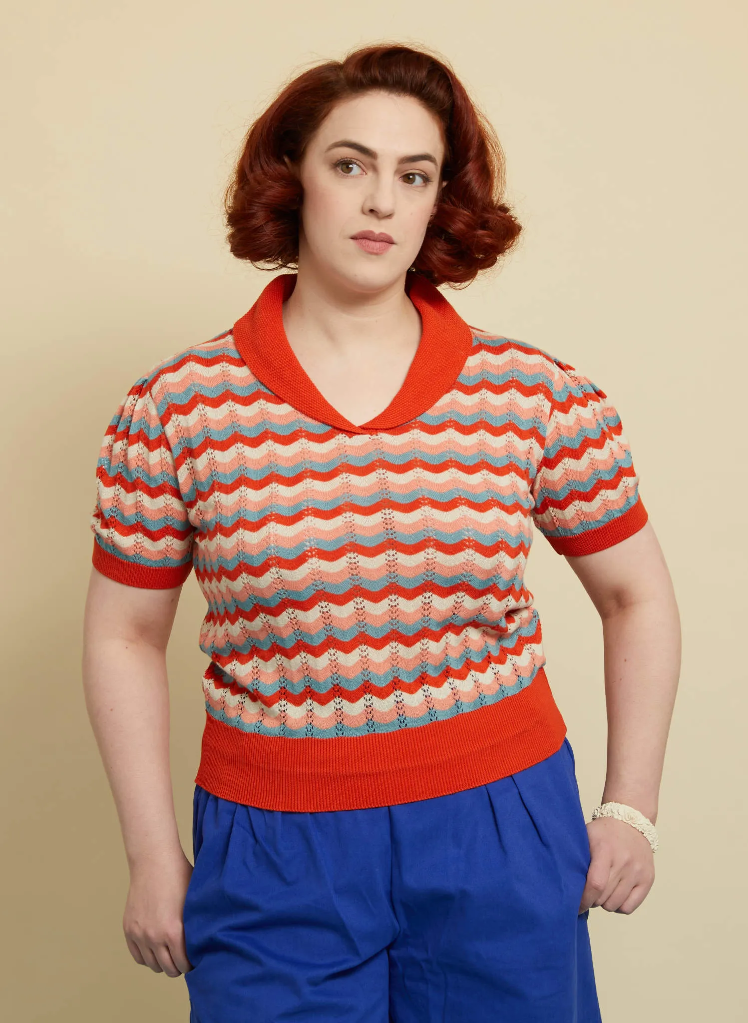 Hilary Knitted Cotton Top - Red Refresher