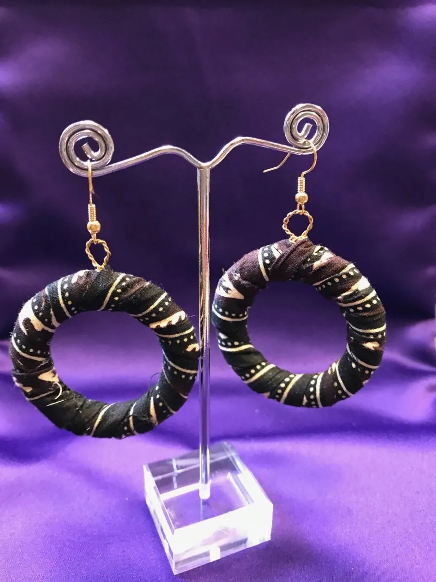 Hippie Earrings in Black Ankara Print - Zeros waste