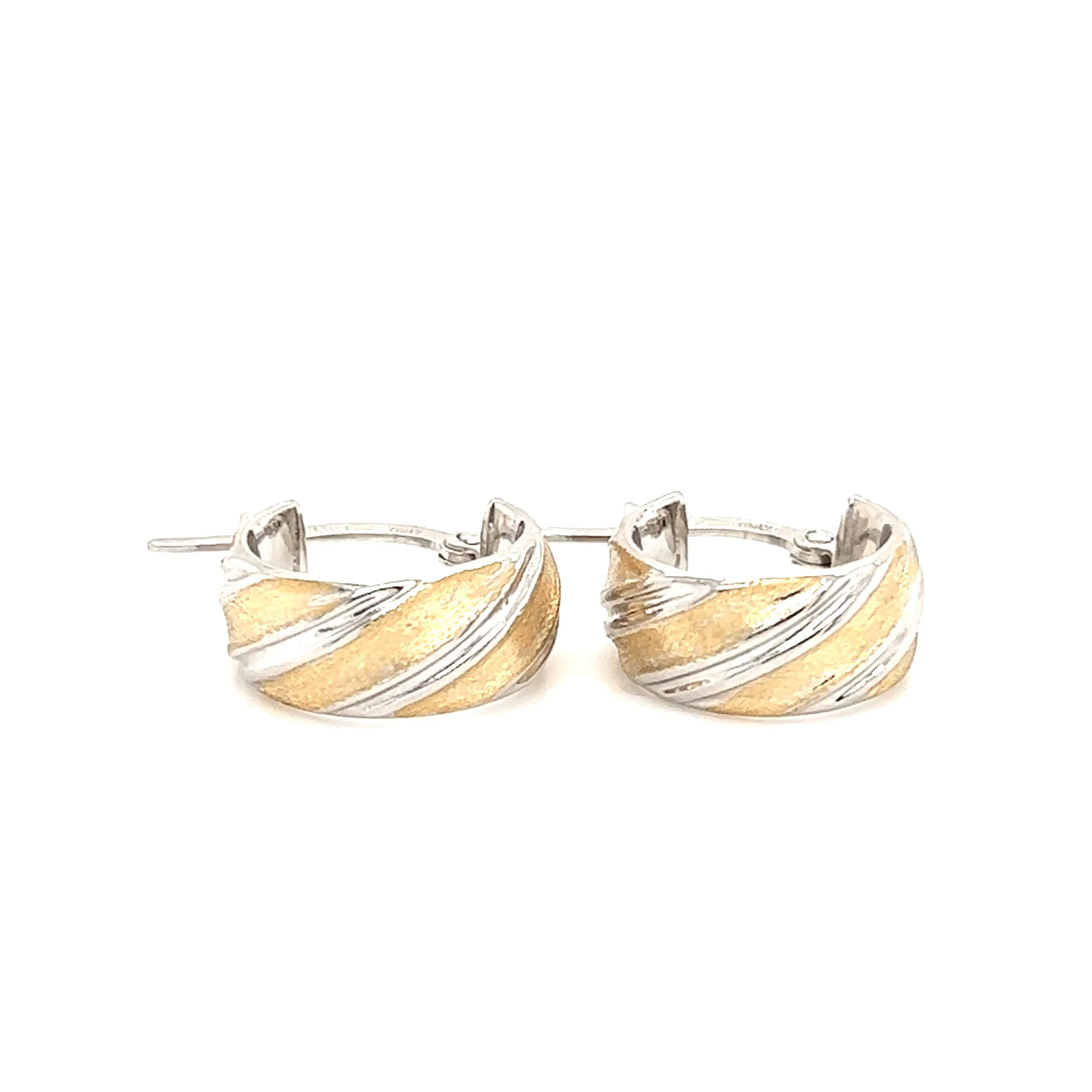 Hoop Earrings with Diagonal Stripes in 14K Yellow Gold and 14K White Gold