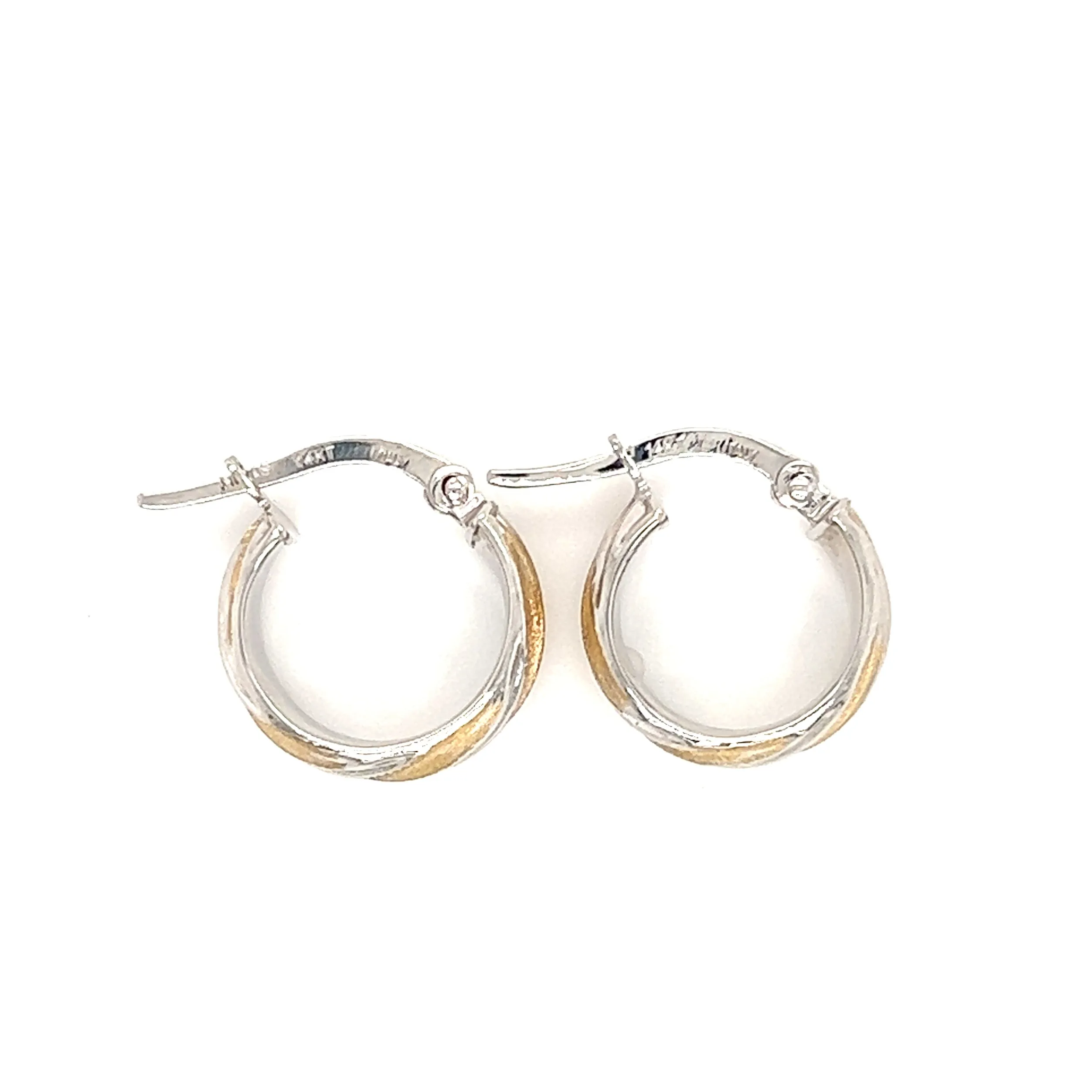 Hoop Earrings with Diagonal Stripes in 14K Yellow Gold and 14K White Gold