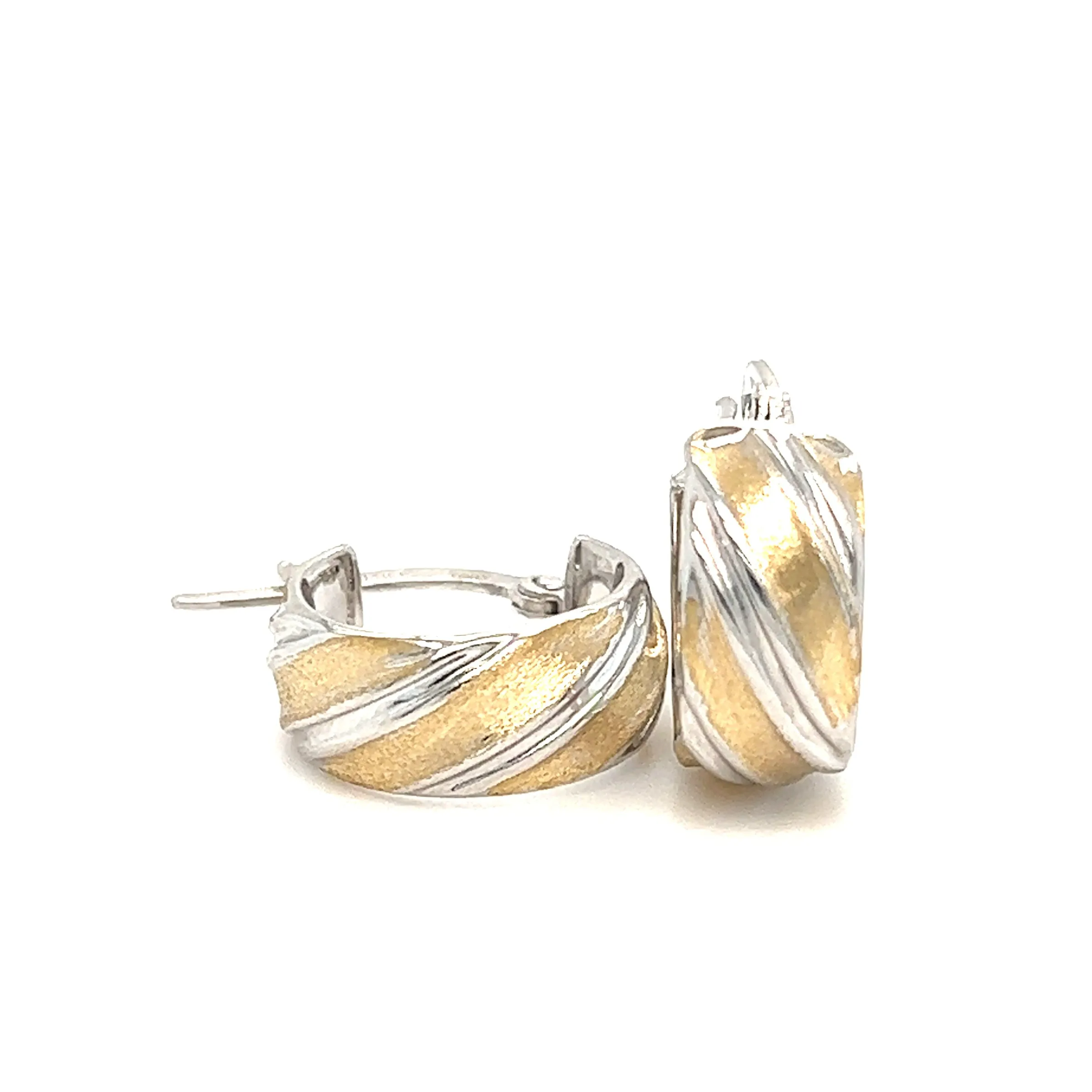 Hoop Earrings with Diagonal Stripes in 14K Yellow Gold and 14K White Gold