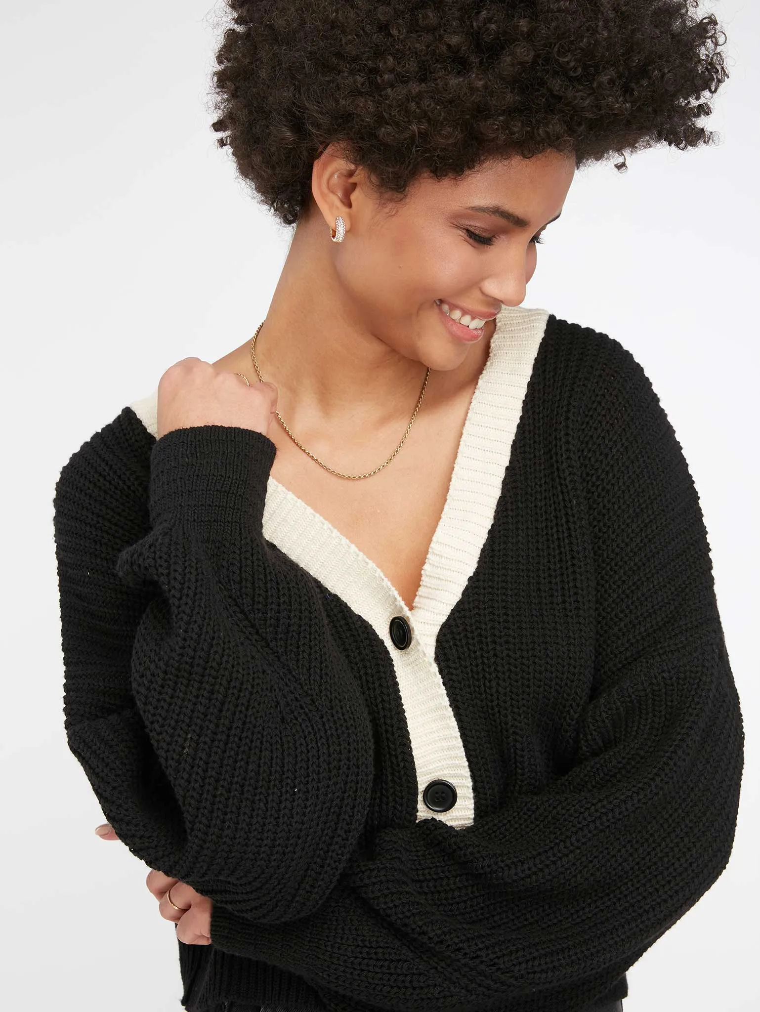 Hopper Oversized Cardigan in Black & Cream