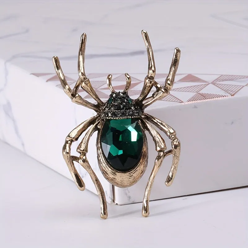 Inlaid Red Faux Gems Spider Shape Zinc Alloy Brooch Pin Simple Style Animal Theme Brooch For Women Girls LJH25