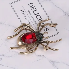 Inlaid Red Faux Gems Spider Shape Zinc Alloy Brooch Pin Simple Style Animal Theme Brooch For Women Girls LJH25