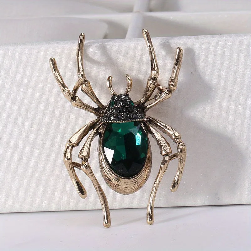 Inlaid Red Faux Gems Spider Shape Zinc Alloy Brooch Pin Simple Style Animal Theme Brooch For Women Girls LJH25