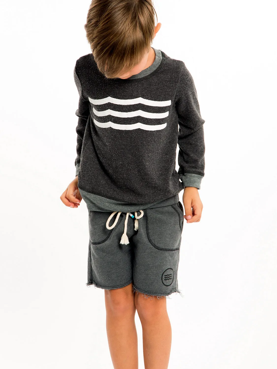 Kids Hacci Waves Pullover - Vintage Black