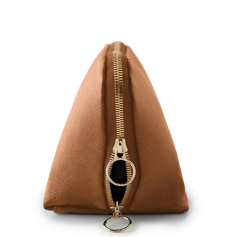 KUSSHI | Camel Leather Makeup Bag