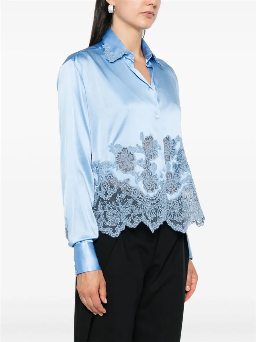 LACE-PANELS SATIN SHIRT