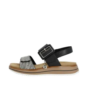 Ladies Remonte Sandal Black/Multi Leather Strap Oversized Buckle Elle D1J53-02 sale