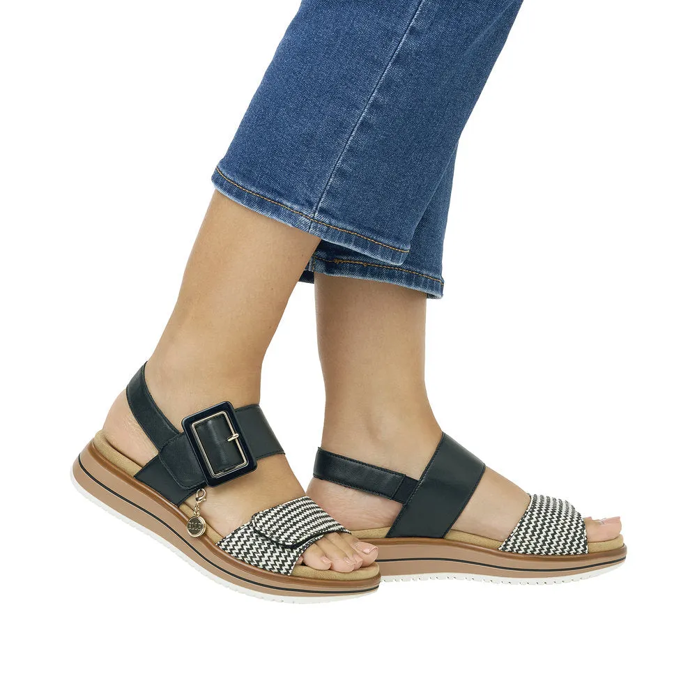 Ladies Remonte Sandal Black/Multi Leather Strap Oversized Buckle Elle D1J53-02 sale