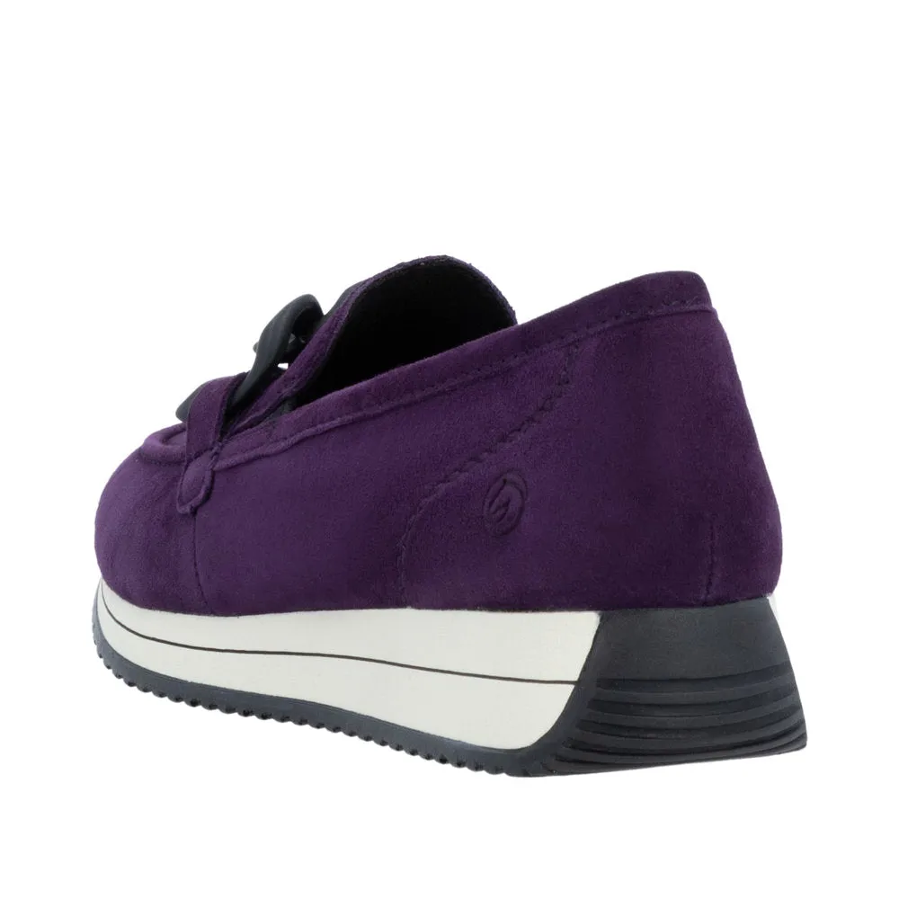 Ladies Remonte Slip On Shoes With Buckle Detail Aubergine Suede D0H10-30