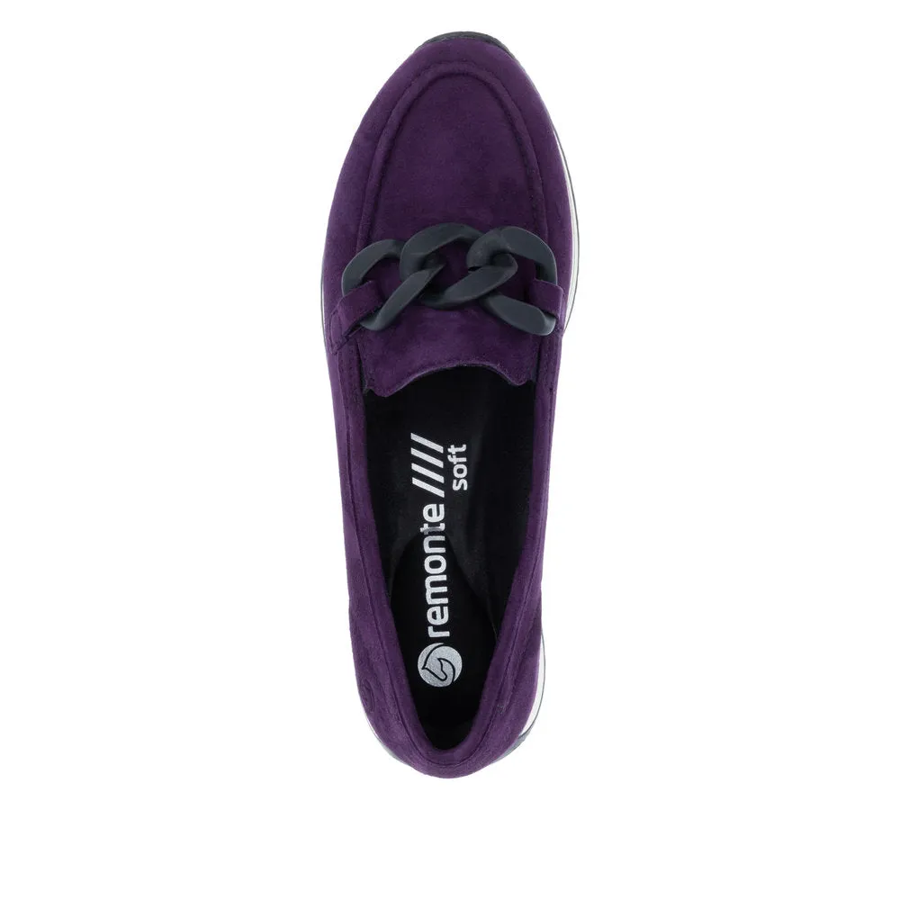 Ladies Remonte Slip On Shoes With Buckle Detail Aubergine Suede D0H10-30