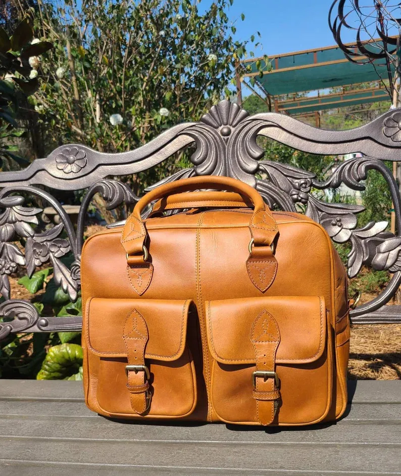 Leather Travel Shoulder Bag With Handles