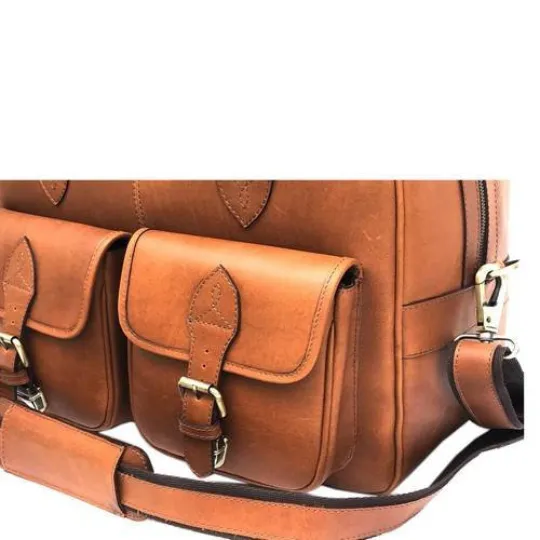 Leather Travel Shoulder Bag With Handles