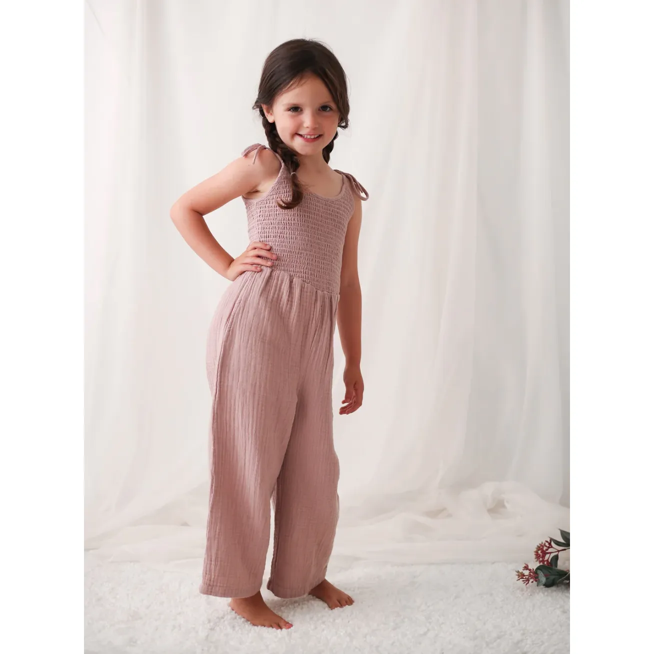 leena smocked jumpsuit | pink