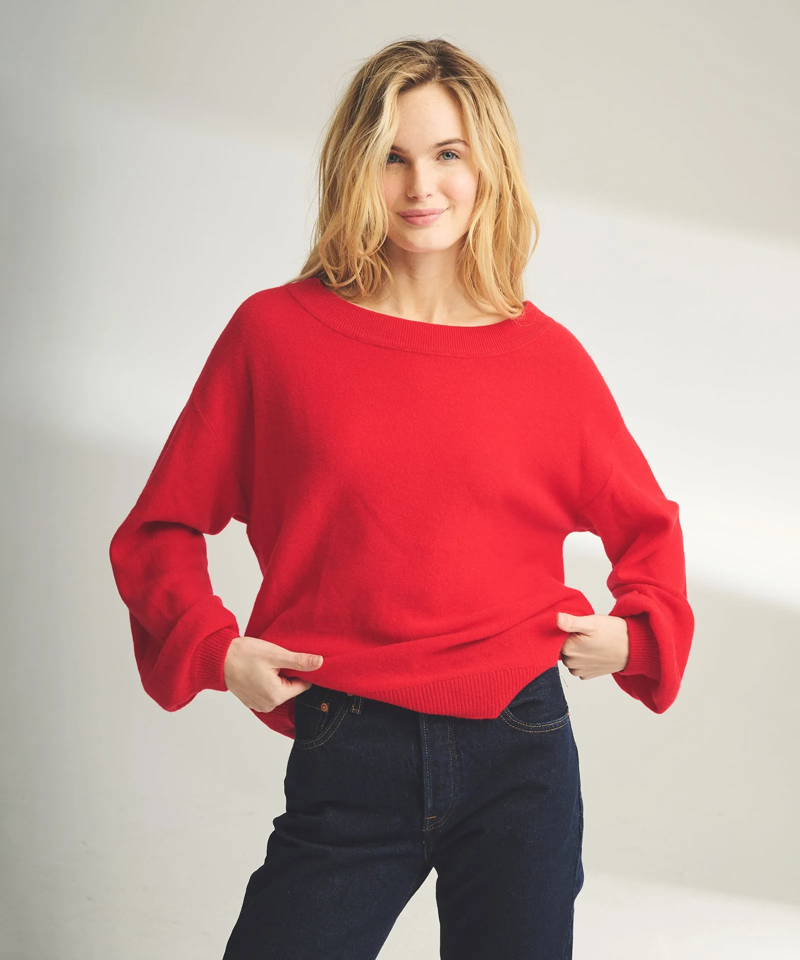 Lightweight Reversible Cashmere Wide Neck Sweater