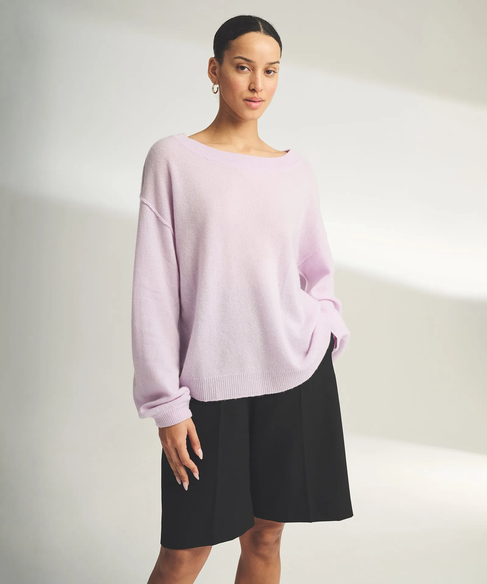 Lightweight Reversible Cashmere Wide Neck Sweater