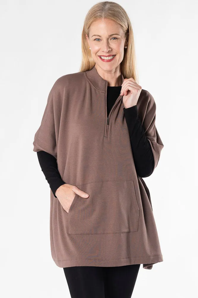 Lindsey Half-Zip Bamboo Poncho - Latte