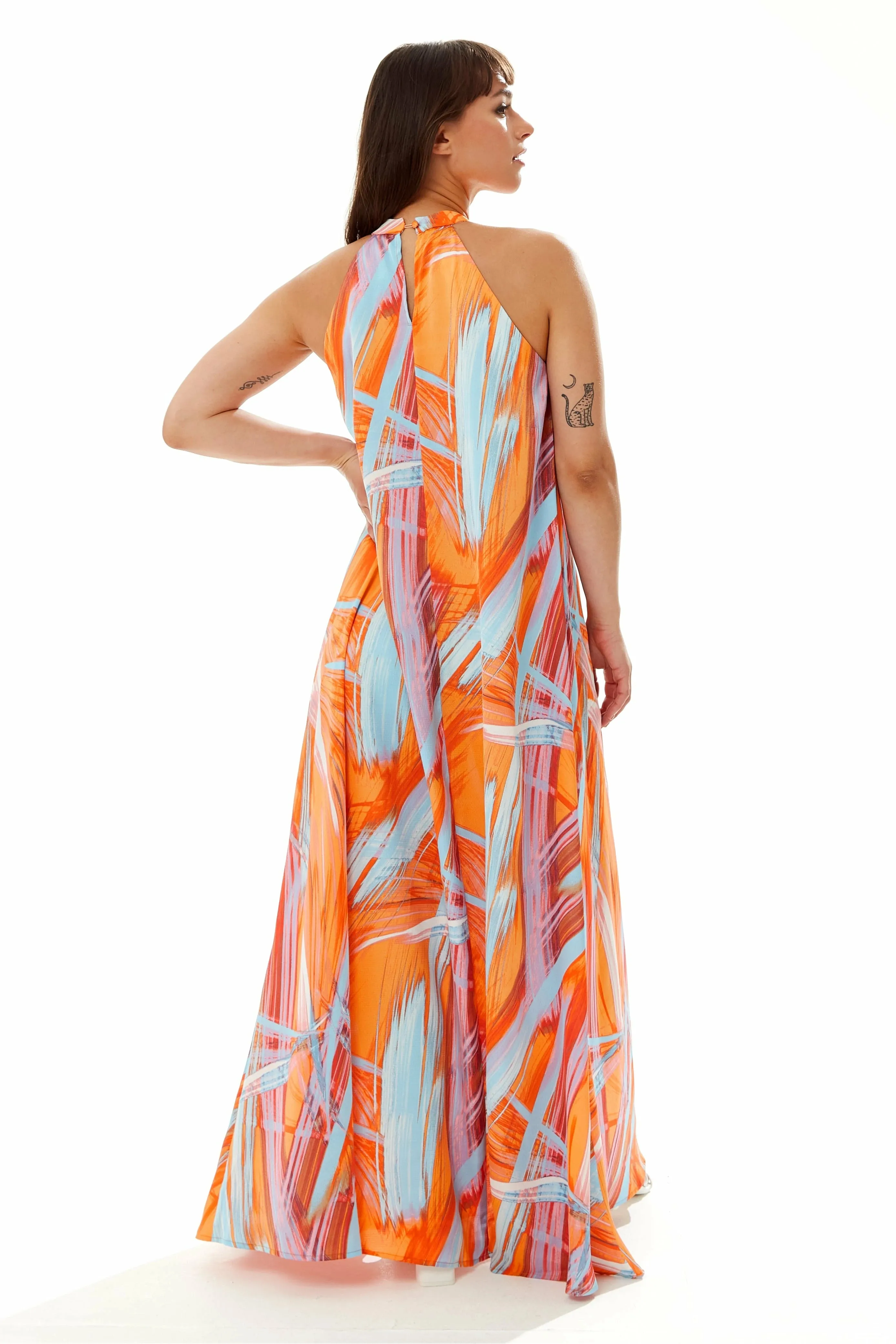 Liquorish Maxi Abstract Print Dress With A High Neck