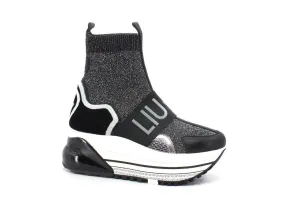 LIU JO Air Maxi 9 Sneaker Elastic Calzino Black Silver BF1131TX124