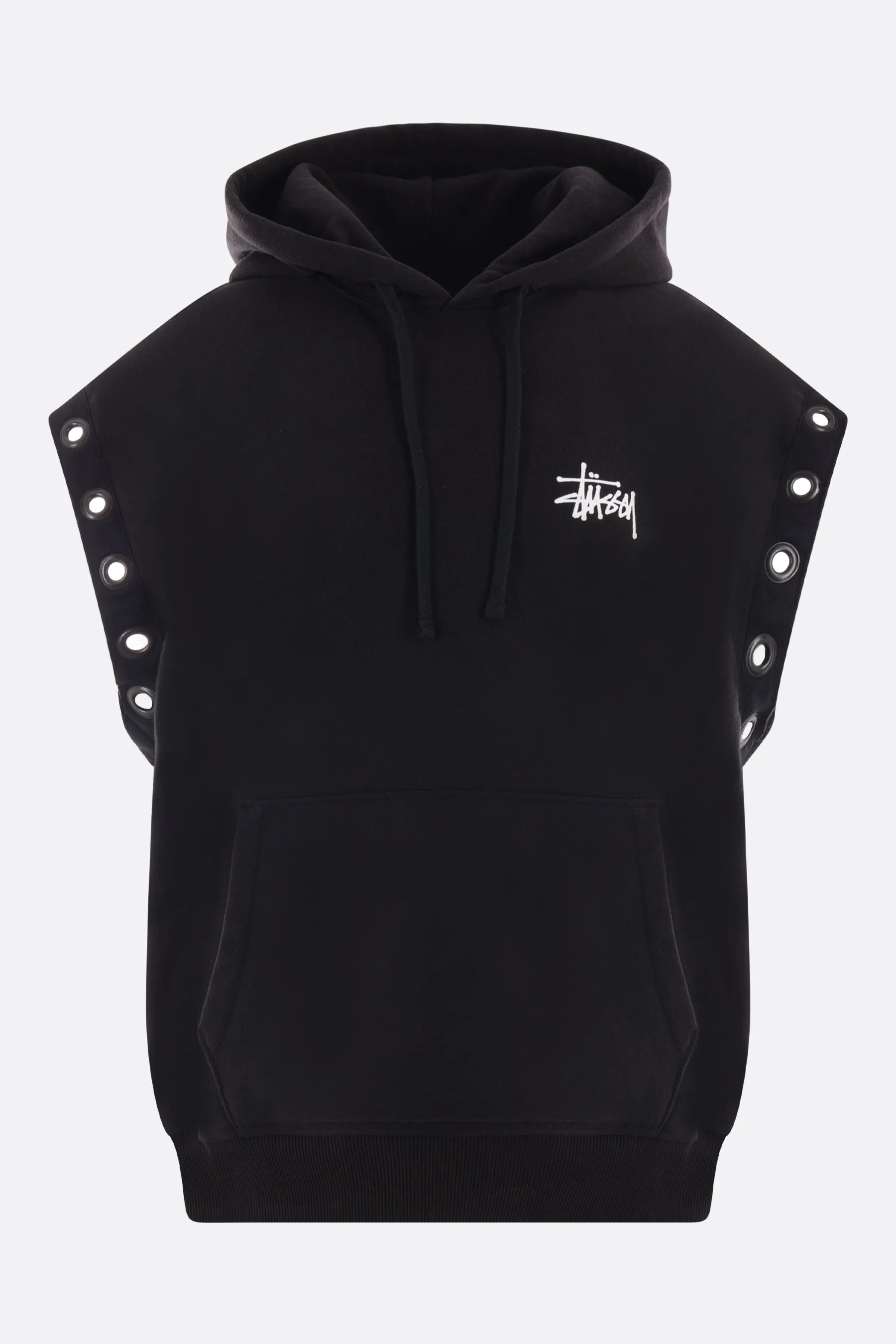 logo printed fleece sleeveless hoodie