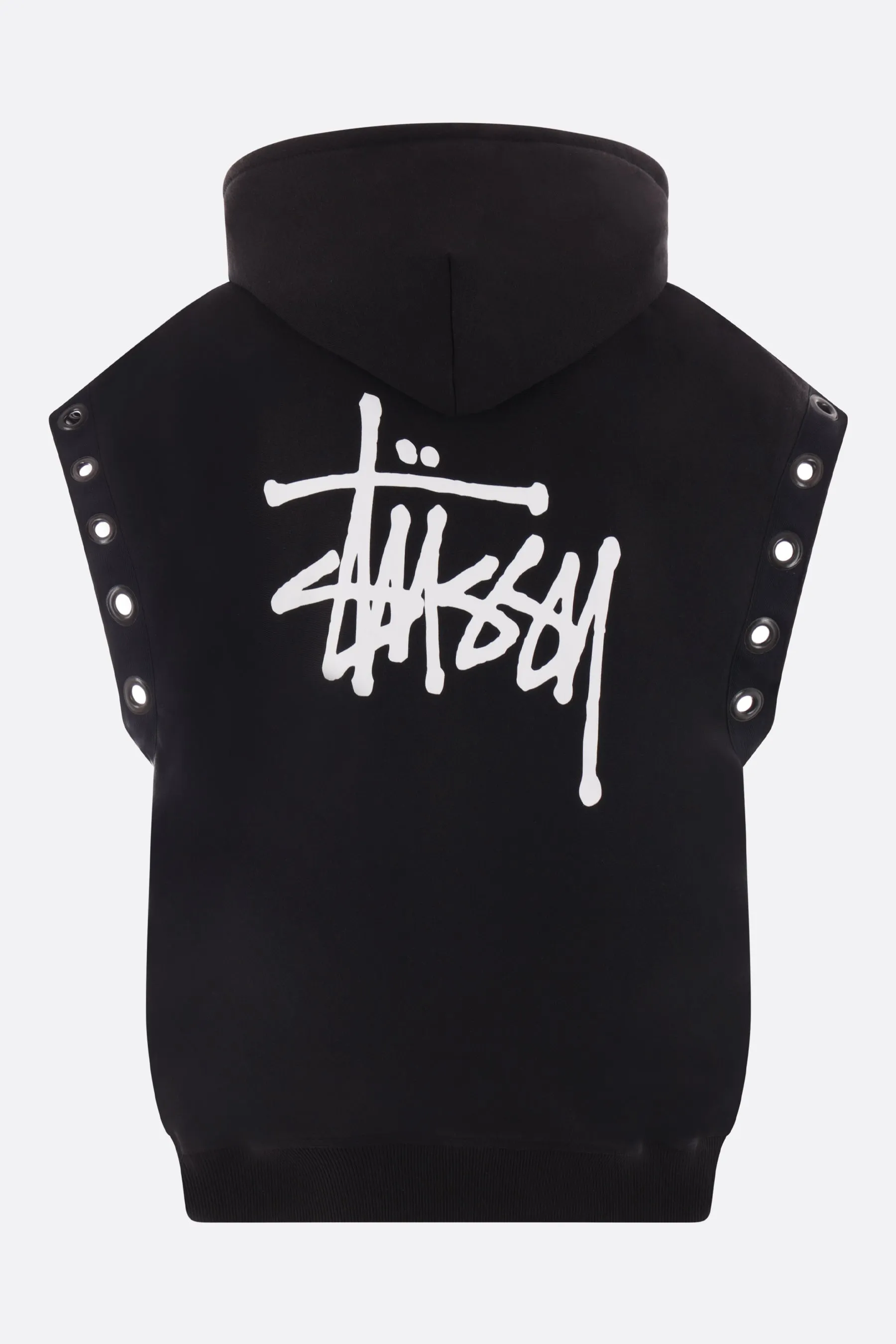 logo printed fleece sleeveless hoodie