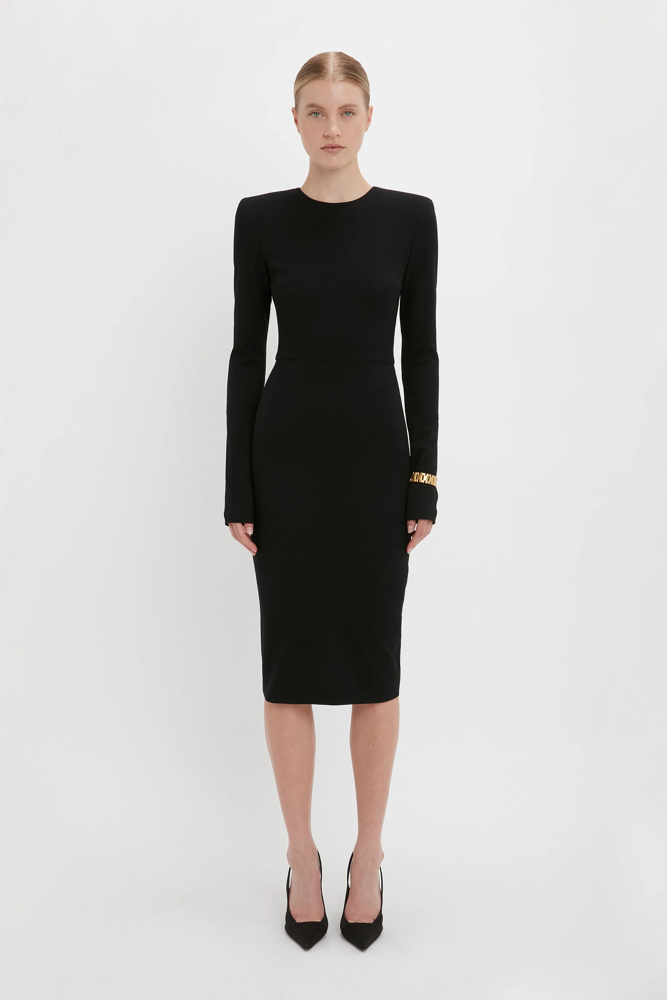 Long Sleeve T-Shirt Fitted Dress In Black