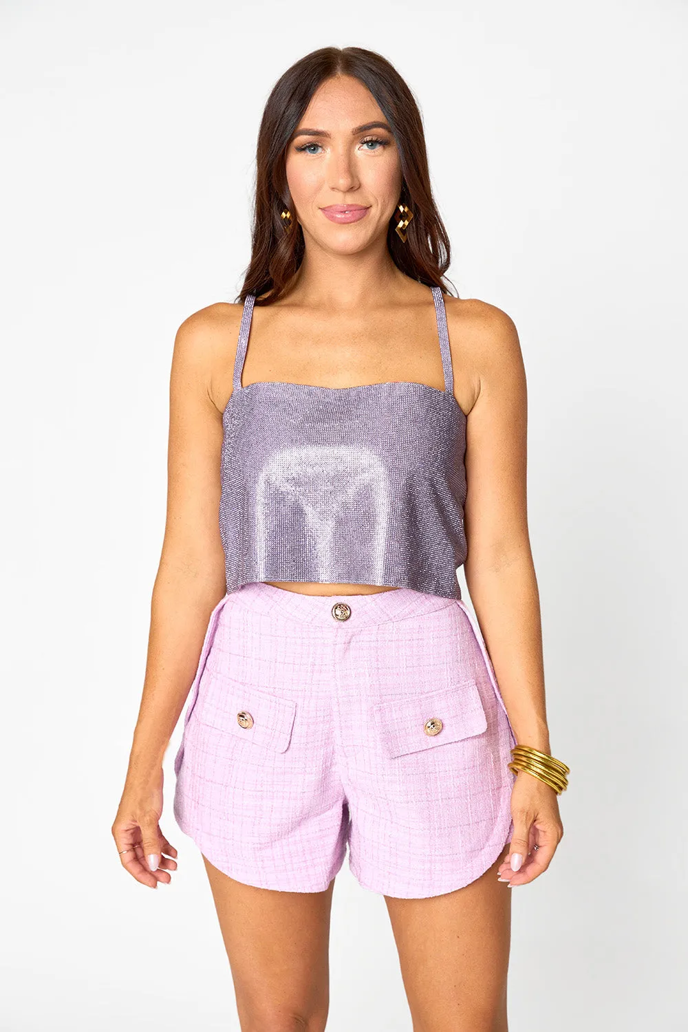 Mae Tweed High-Waisted Shorts - Lavender