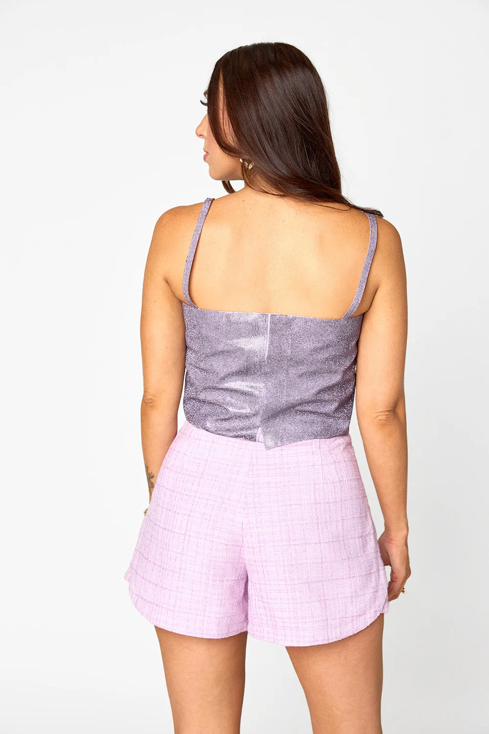 Mae Tweed High-Waisted Shorts - Lavender