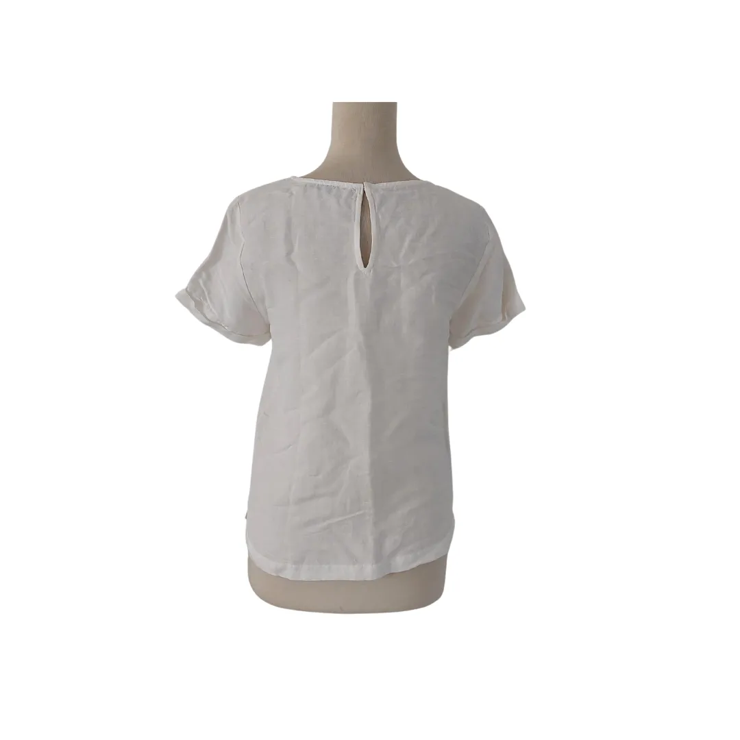 Mango White Linen Short-sleeves Top | Gently Used |