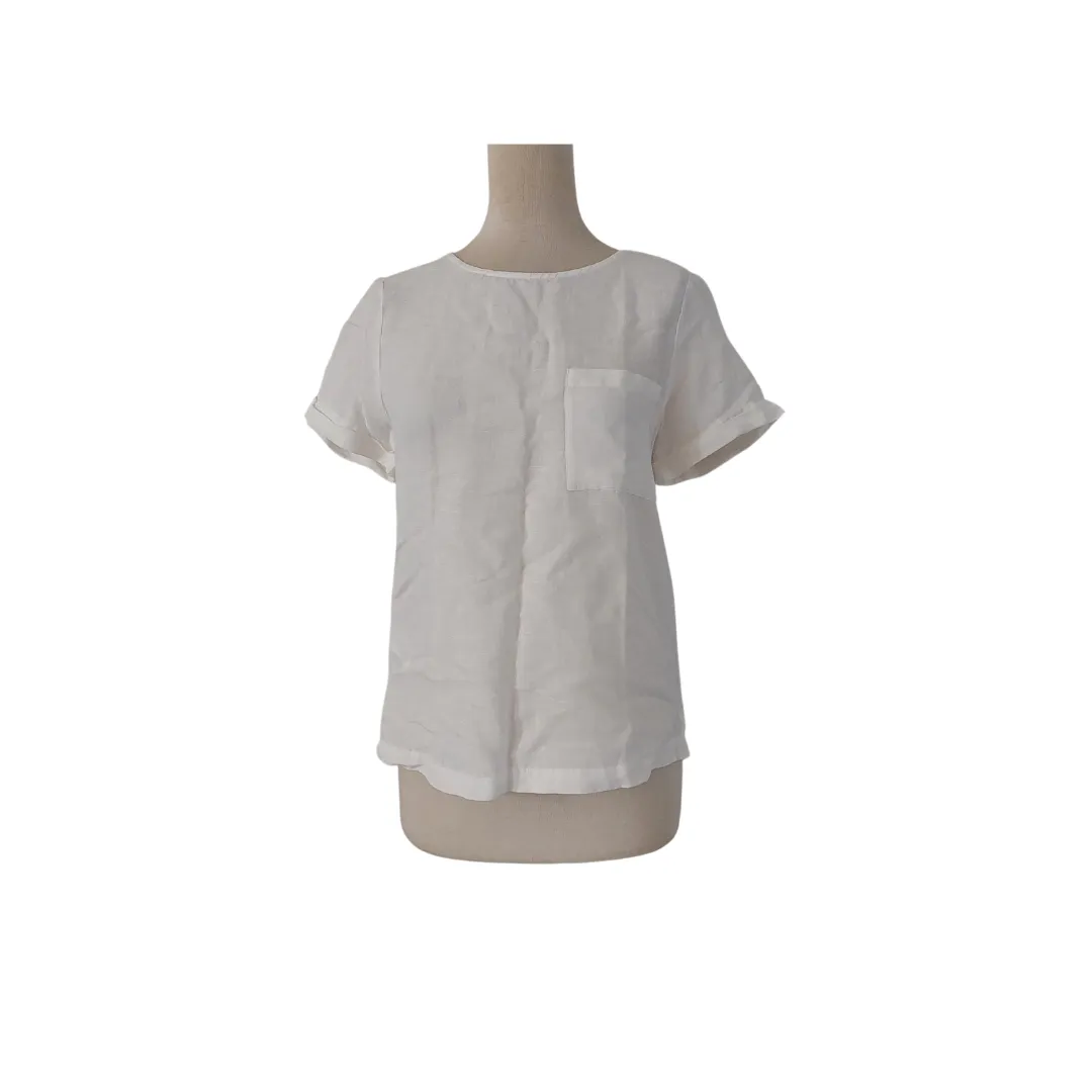 Mango White Linen Short-sleeves Top | Gently Used |