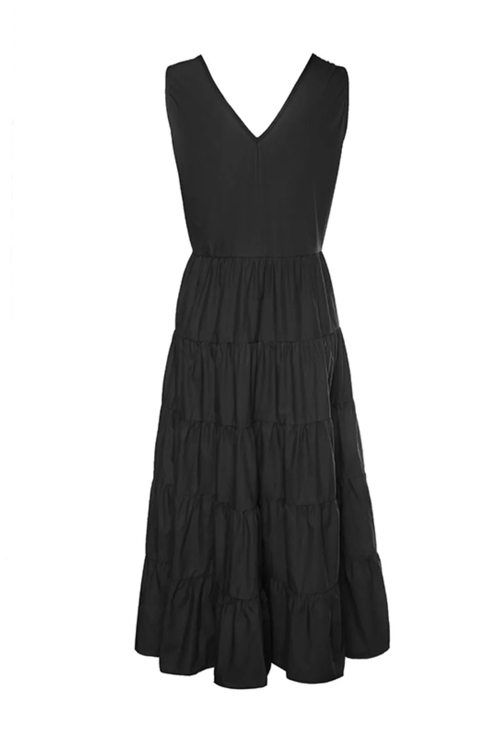 Marley Black Poplin Sleeveless V Neck Tiered Maxi Dress