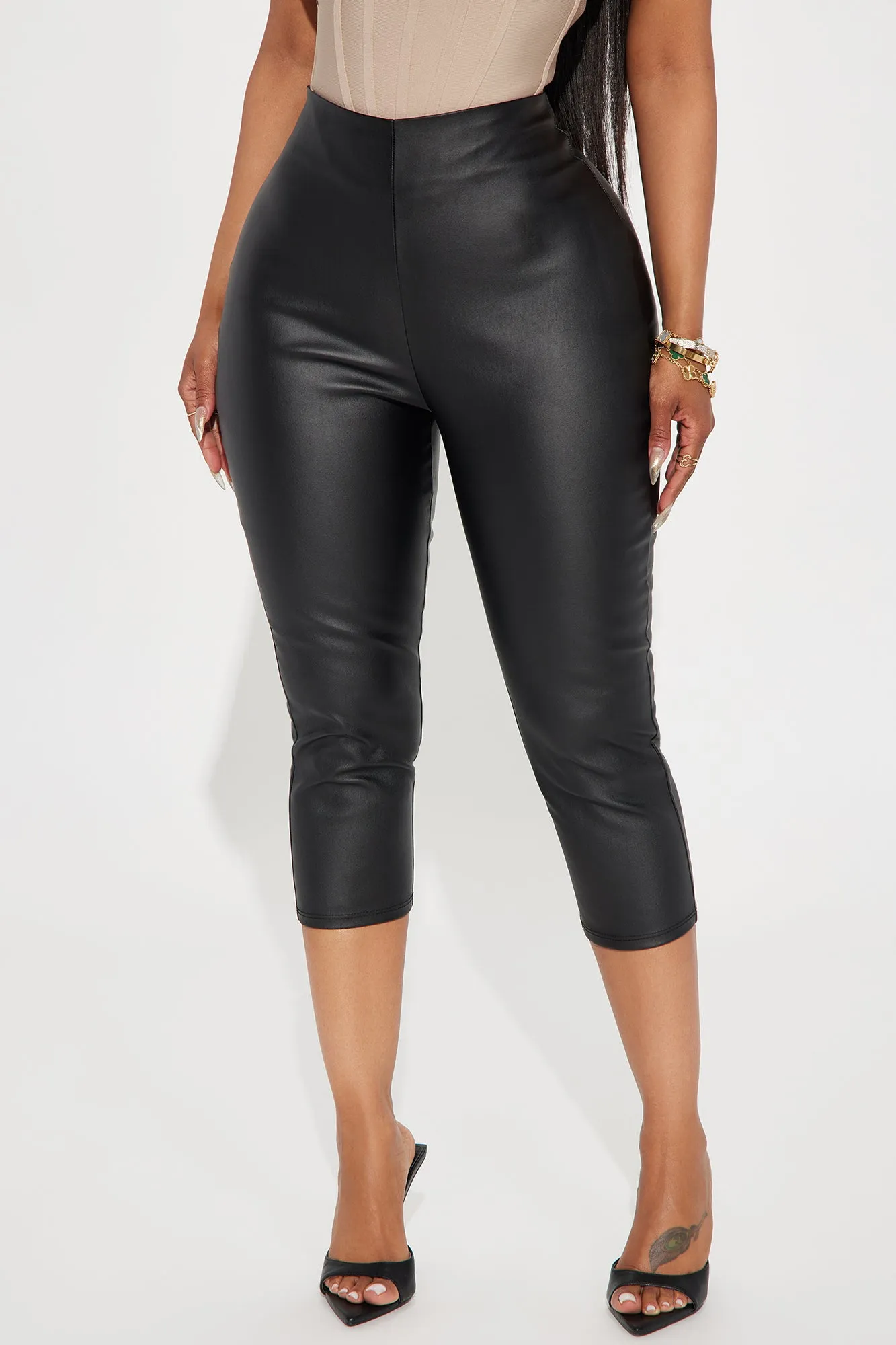 Martini Nights Faux Leather Capri Pant - Black