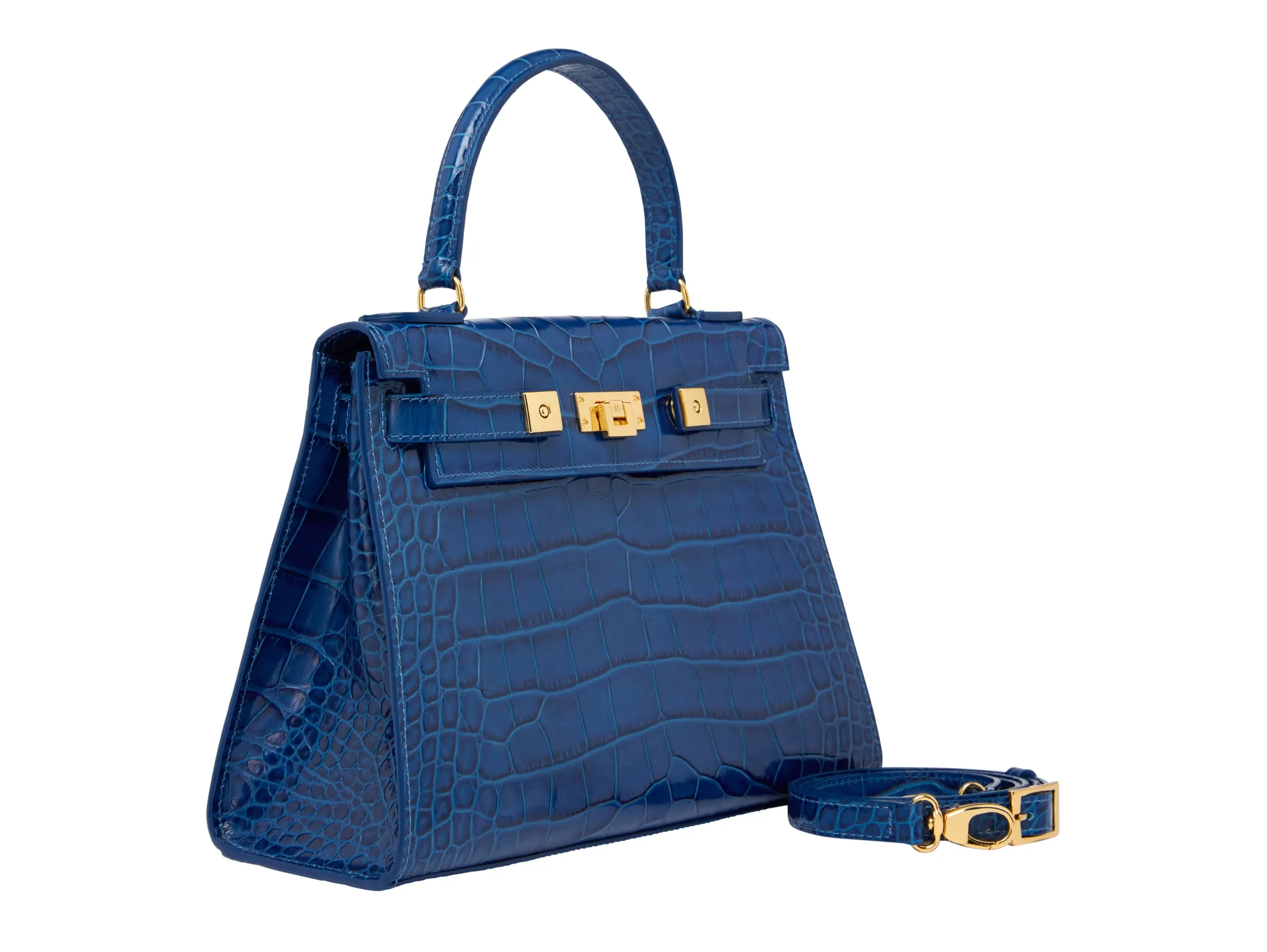 Maya Large Orinoco 'Croc' Print Calf Leather Handbag - Cobalt