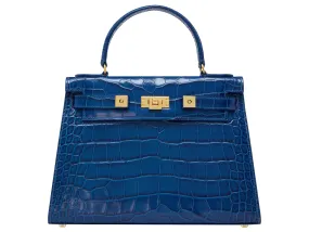 Maya Large Orinoco 'Croc' Print Calf Leather Handbag - Cobalt