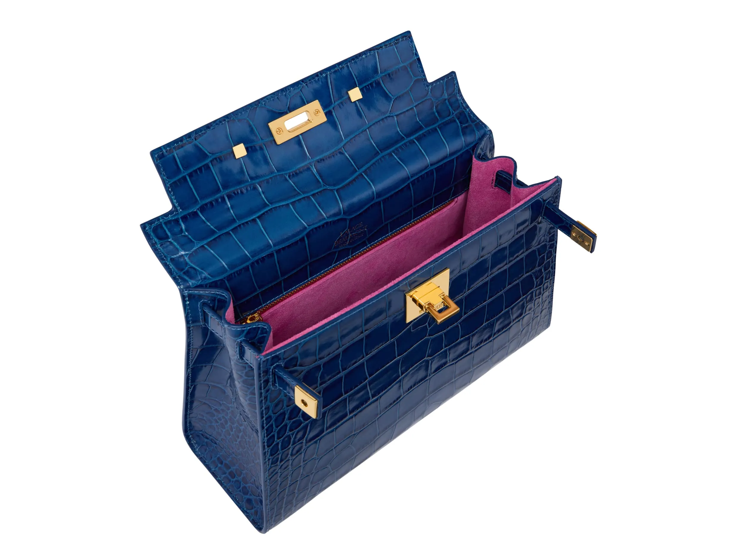 Maya Large Orinoco 'Croc' Print Calf Leather Handbag - Cobalt