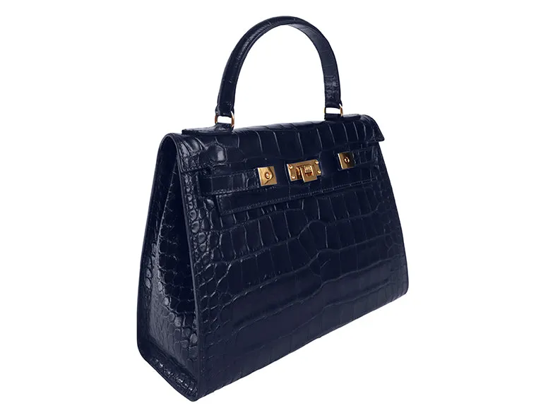 Maya Large Orinoco 'Croc' Print Calf Leather Handbag - Navy