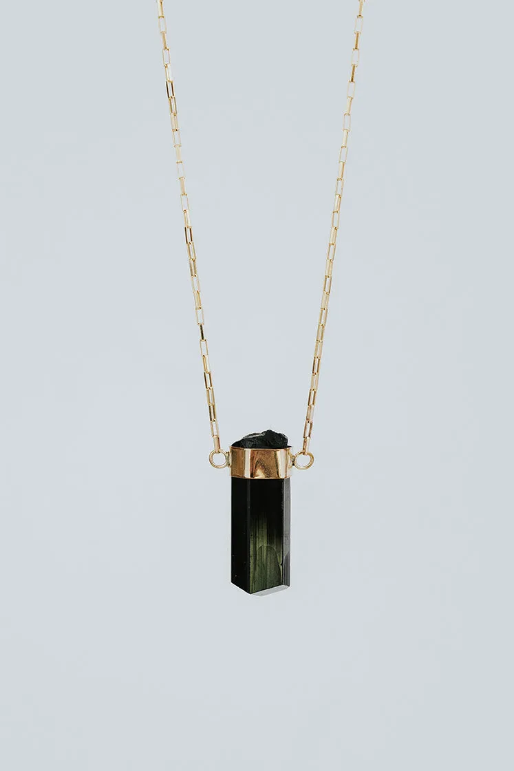 Medium Banded Crystal Charm Necklace - Black Tourmaline