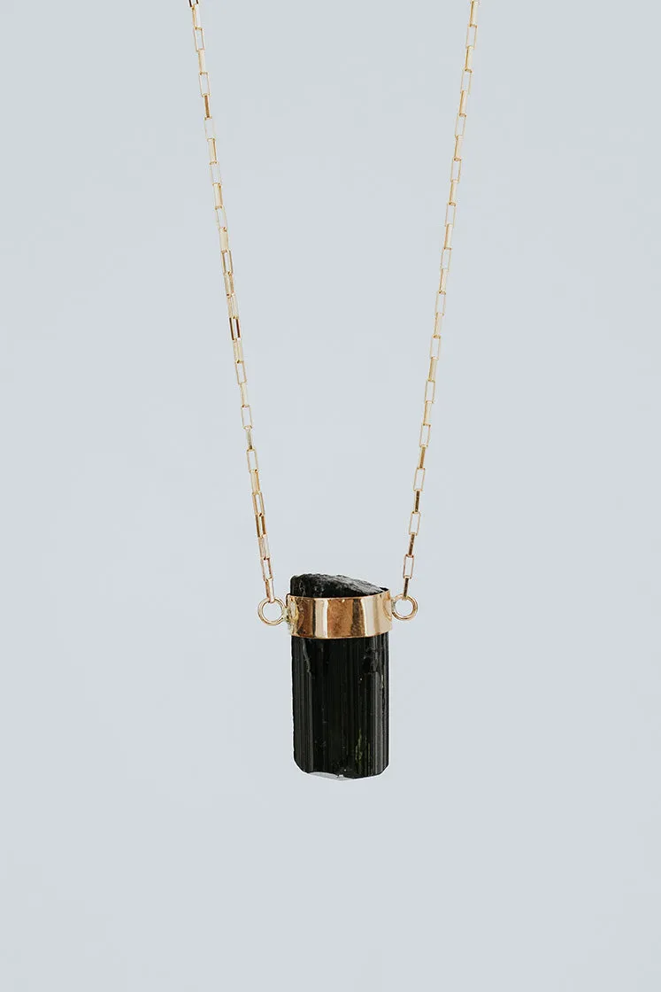 Medium Banded Crystal Charm Necklace - Black Tourmaline