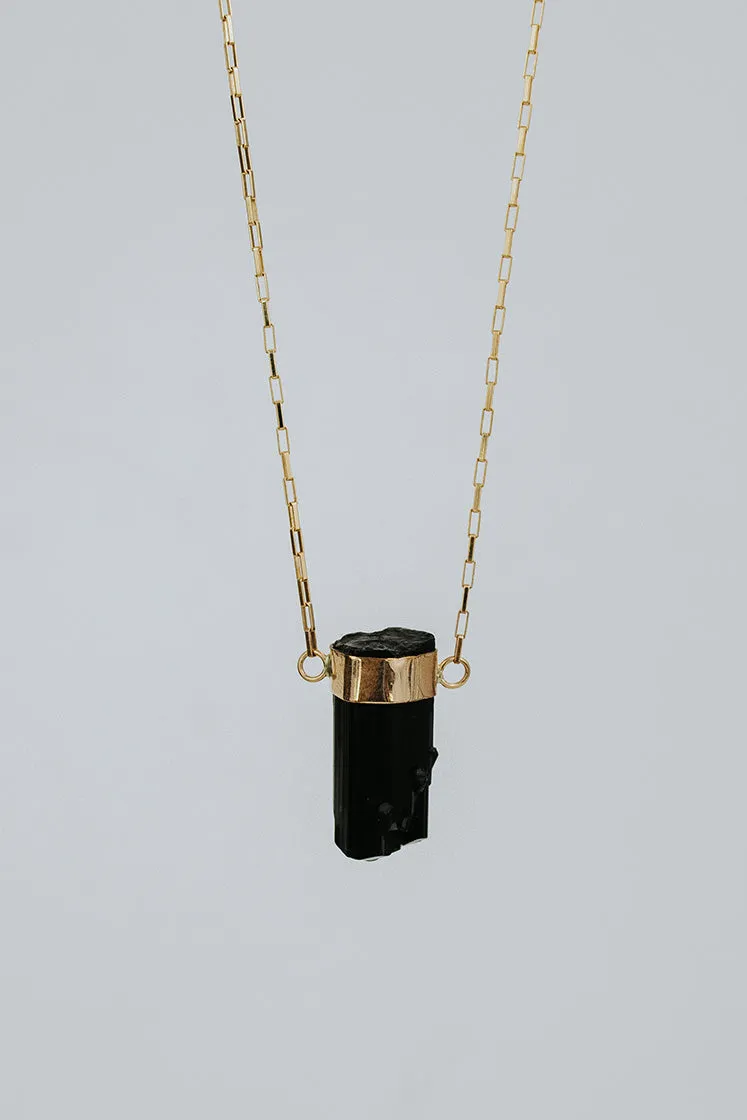 Medium Banded Crystal Charm Necklace - Black Tourmaline