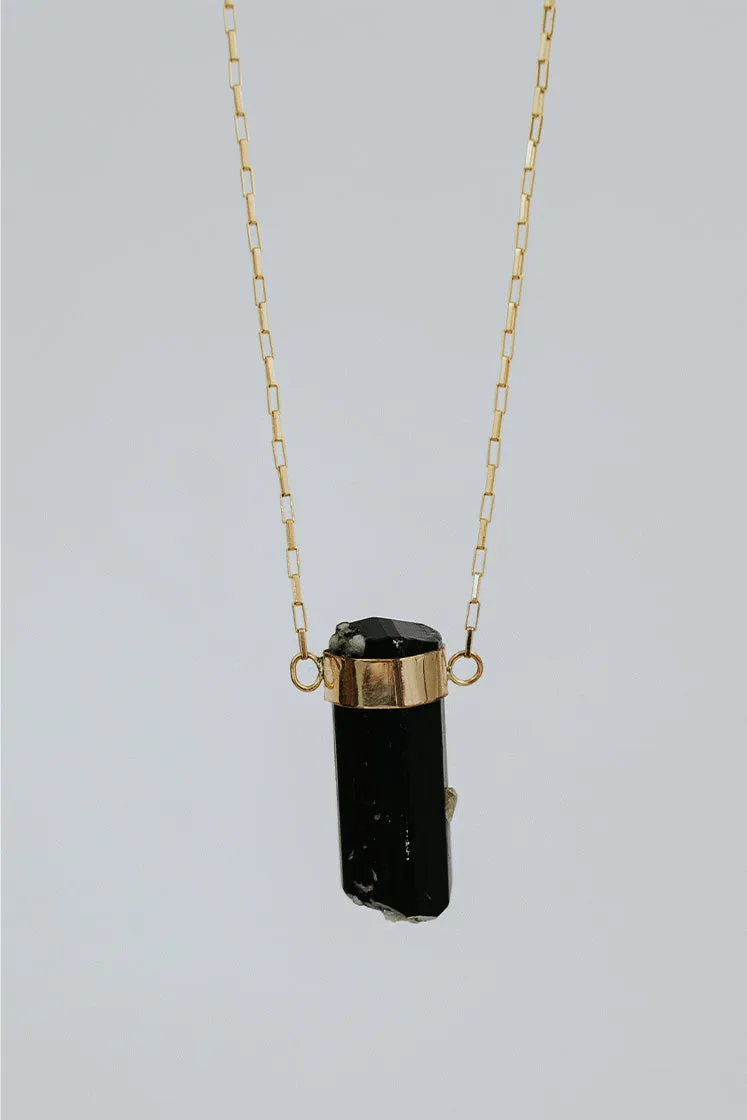 Medium Banded Crystal Charm Necklace - Black Tourmaline