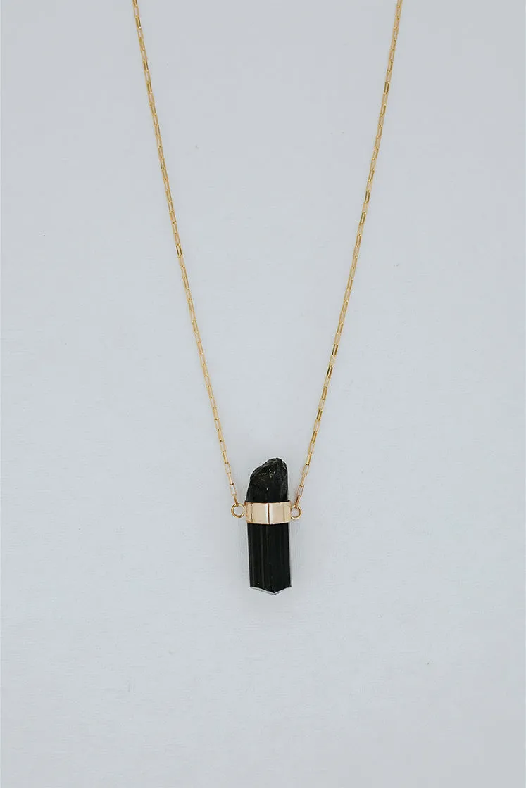 Medium Banded Crystal Charm Necklace - Black Tourmaline