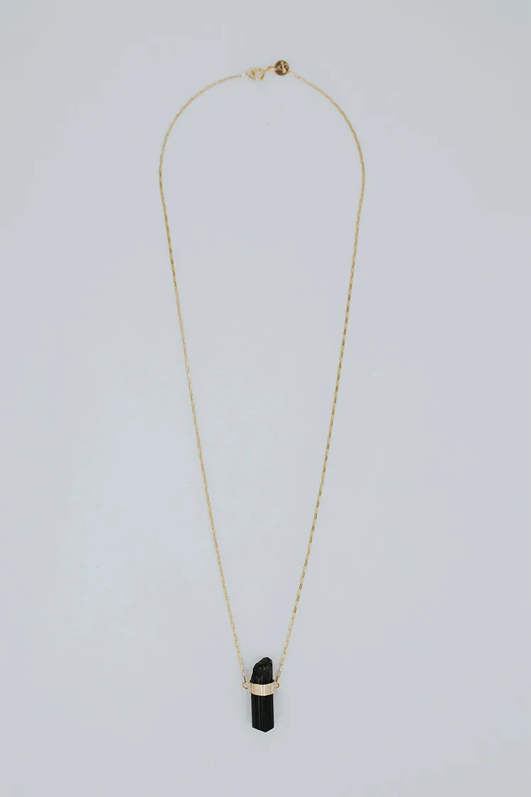 Medium Banded Crystal Charm Necklace - Black Tourmaline