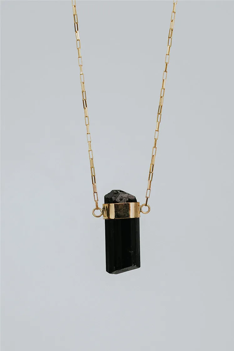 Medium Banded Crystal Charm Necklace - Black Tourmaline