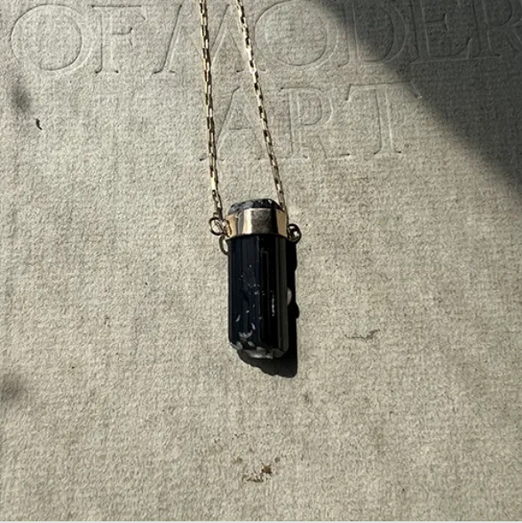 Medium Banded Crystal Charm Necklace - Black Tourmaline