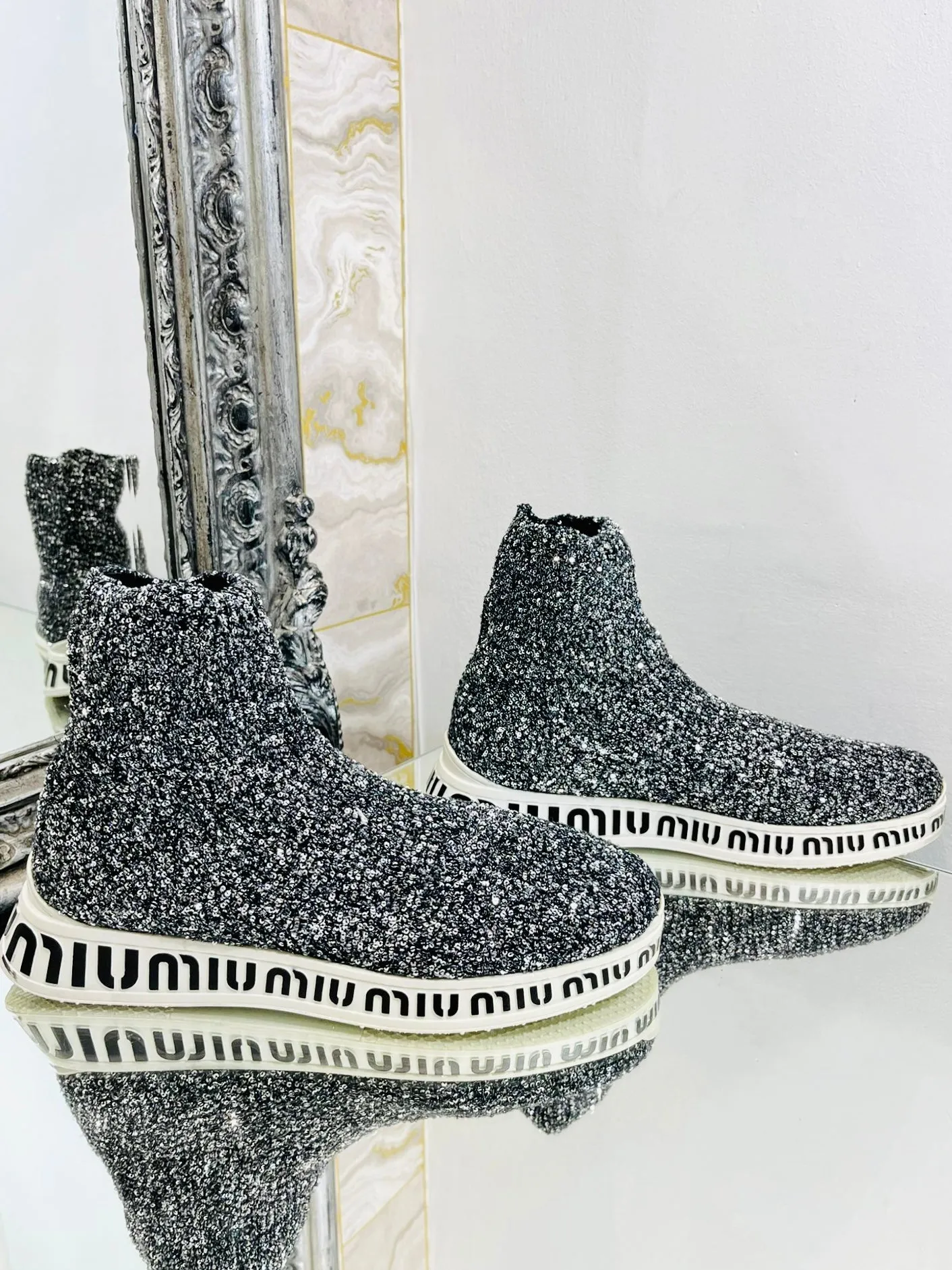 Miu Miu Sequin Sock Logo Sneakers. Size 38.5