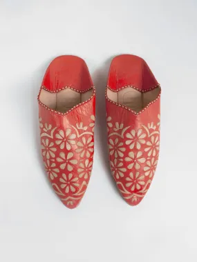 Moroccan Decorative Daisy Babouche Slippers, Orange