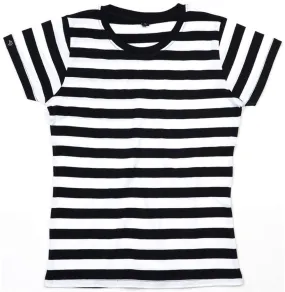 MTS M110 ― Weiches Damen Stripy Bio-Baumwolle T-Shirt - Schwarz / Weiß