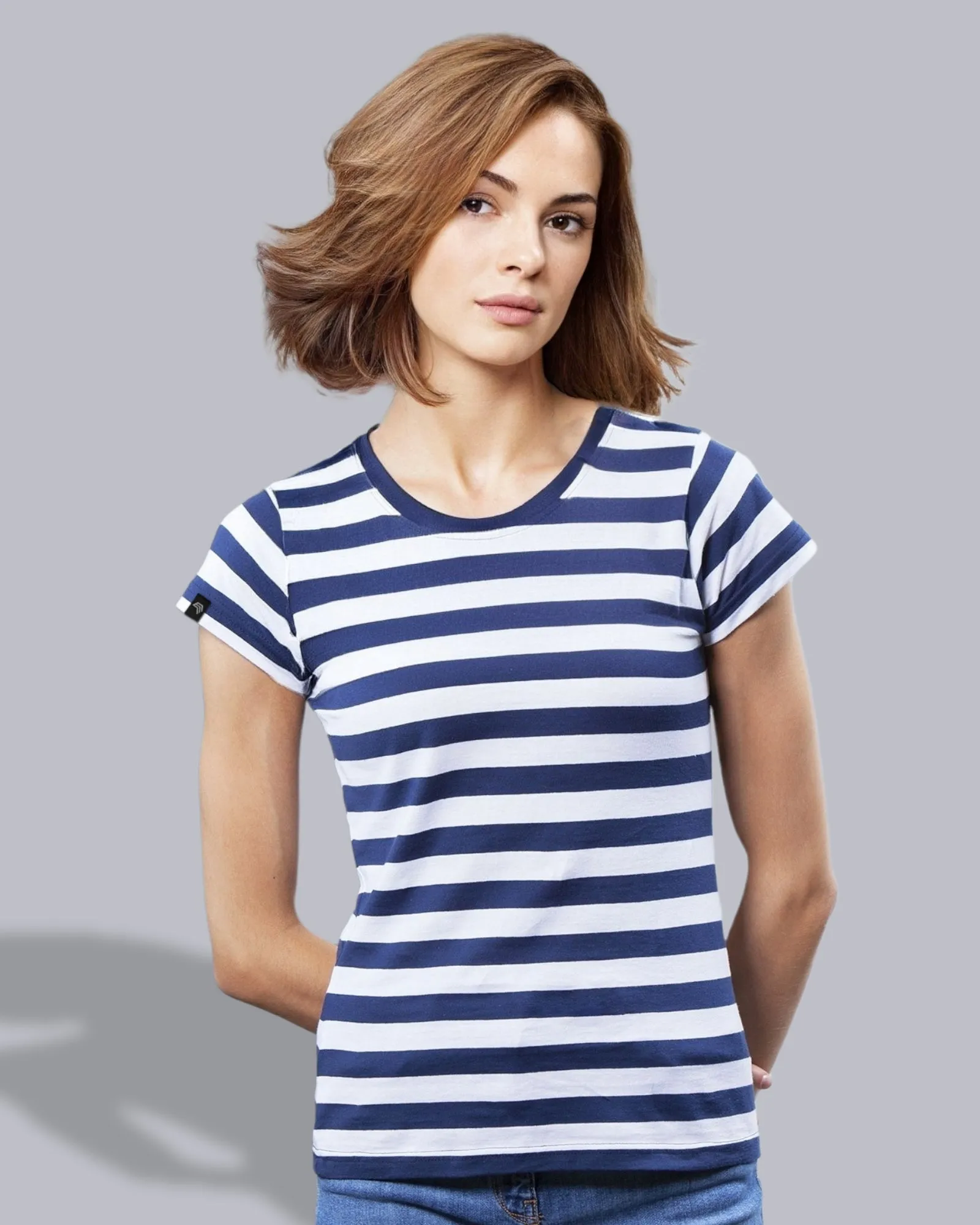 MTS M110 ― Weiches Damen Stripy Bio-Baumwolle T-Shirt - Schwarz / Weiß