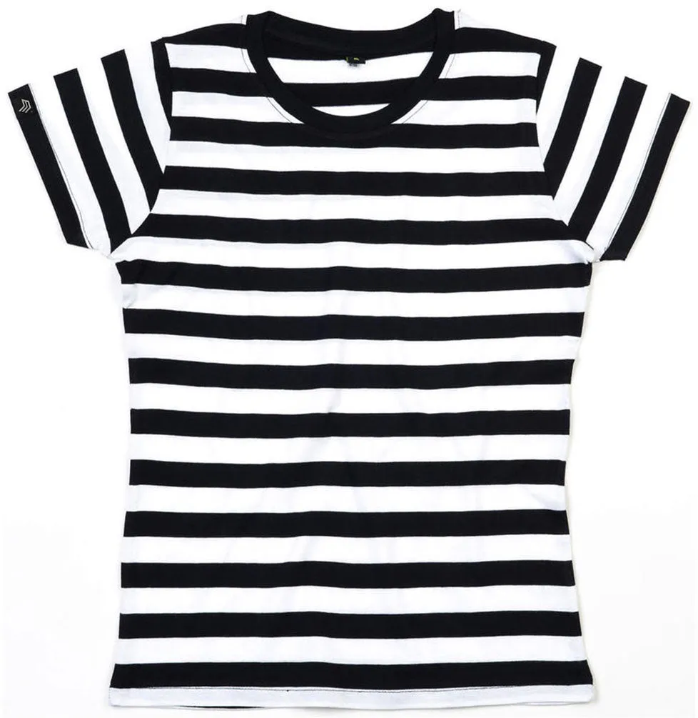 MTS M110 ― Weiches Damen Stripy Bio-Baumwolle T-Shirt - Schwarz / Weiß